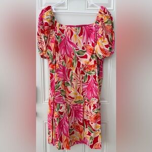 NWT Vince Camuto Size 22W Pink Multi Floral Print Puff Short Sleeve Midi Dress